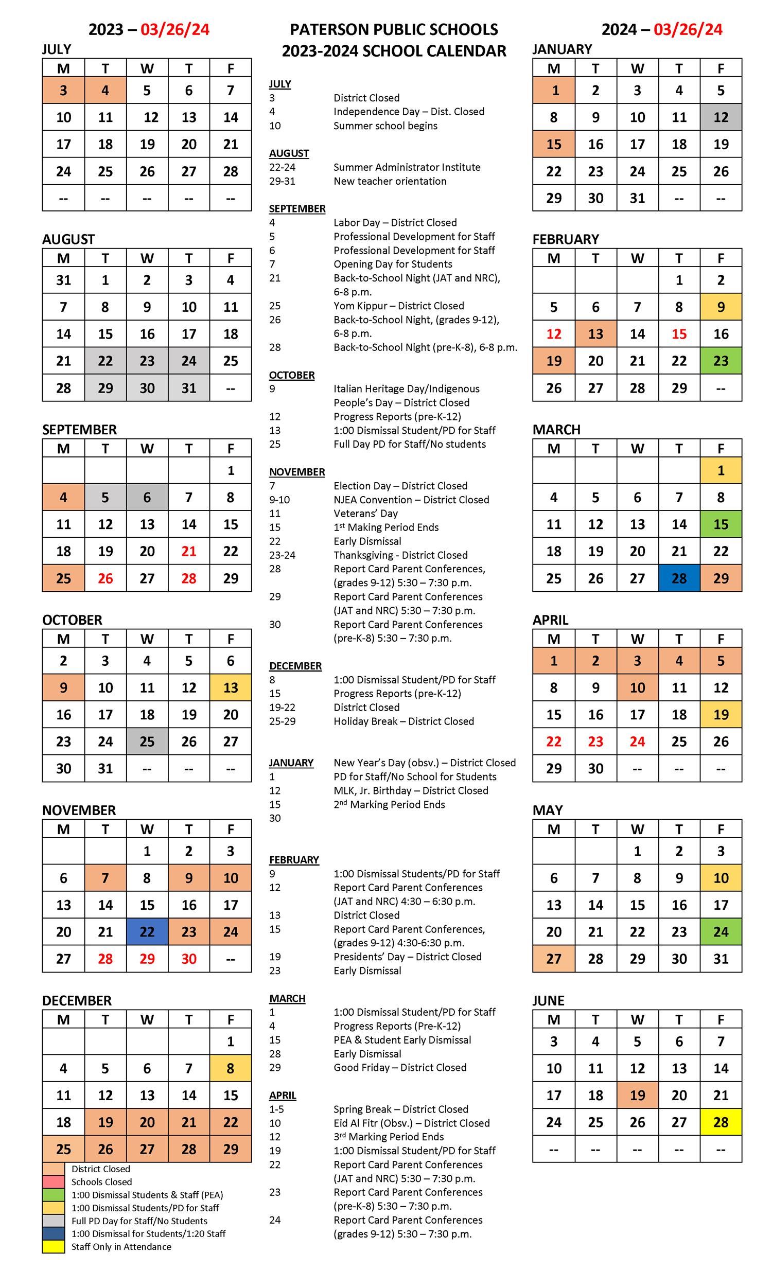 Paterson Public Schools / Calendar